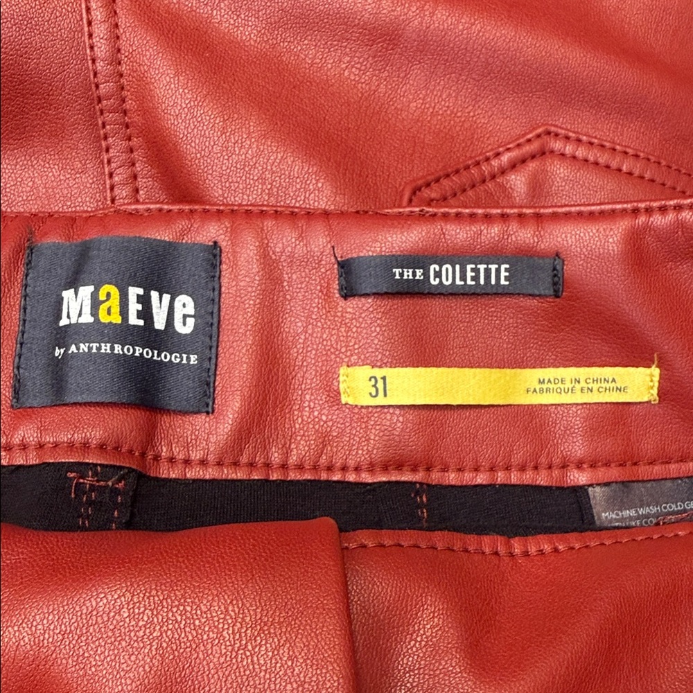Anthropologie Maeve The Colette Cropped Red Faux Leather Wide-Leg Pants - Sz 31 - Picture 4 of 5
